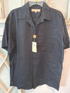 NWT Inserch size large black linen short sleeve shirt